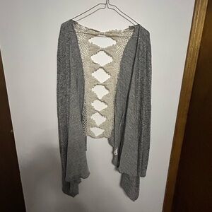Bluenotes Gray Sweater with Cream Lace Back